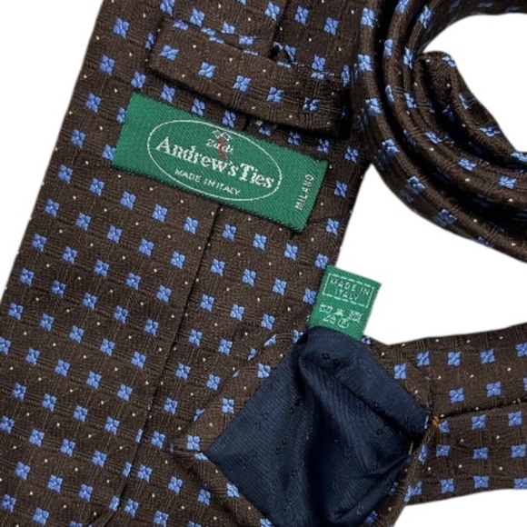 ZADI ANDREWS XL Brown Geometric Silk LUXURY Tie ITALY - Picture 3 of 5